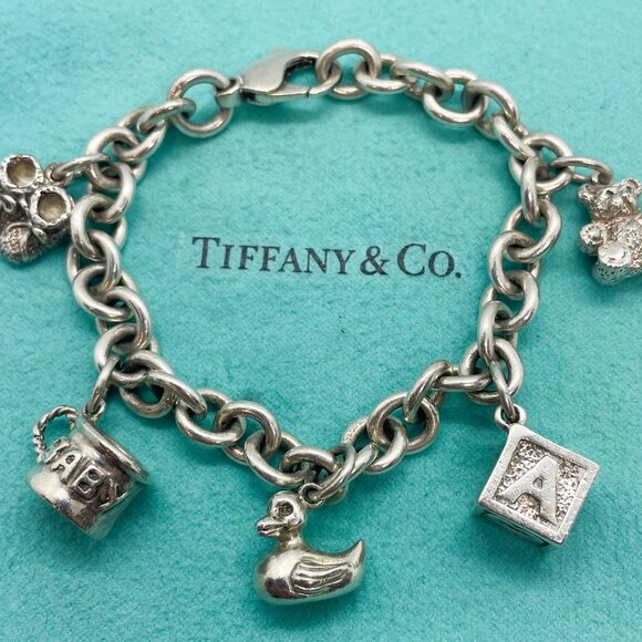 RARE Tiffany & Co Baby Theme Dangle Charm Bracelet Sterling Silver 7.5" - Picture 1 of 13